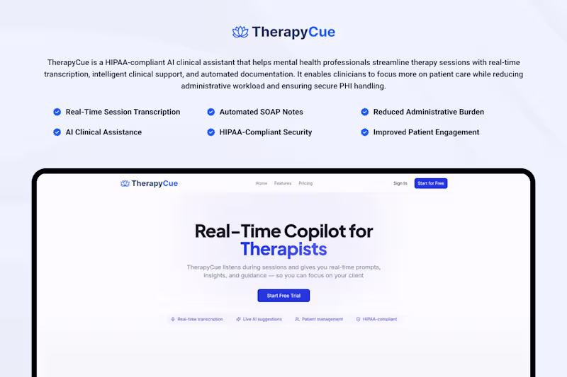 Cover image for TherapyCue: AI Clinical Assistant Platform
