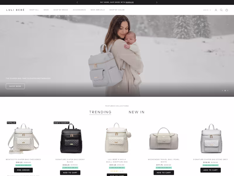Cover image for Custom Shopify Development for LuliBebe Luxury Diaper Bags Store