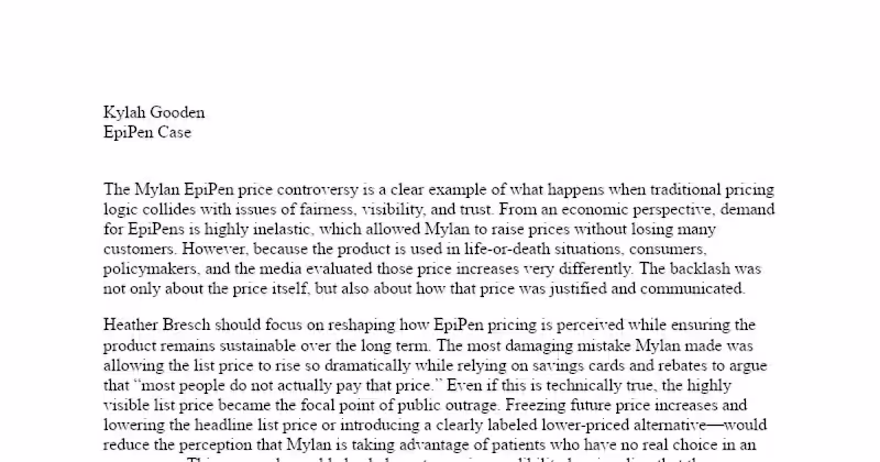 Cover image for Strategic Pricing Consultation for Mylan's EpiPen