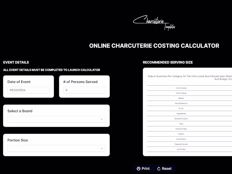 Cover image for ONLINE CHARCUTERIE COSTING CALCULATOR