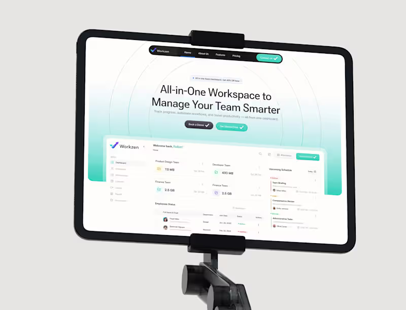 Cover image for Workzen SaaS Landing Page UI UX Design Designed a clean, mod...