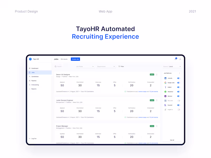 Cover image for MVP Design for TayoHR Recruiting Software