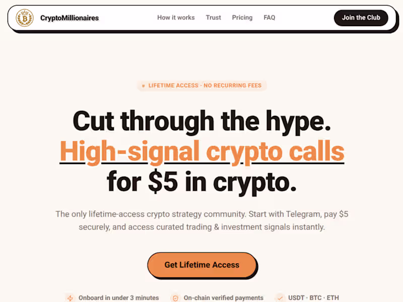 Cover image for CryptoMillionaires Club: A lifetime-access crypto