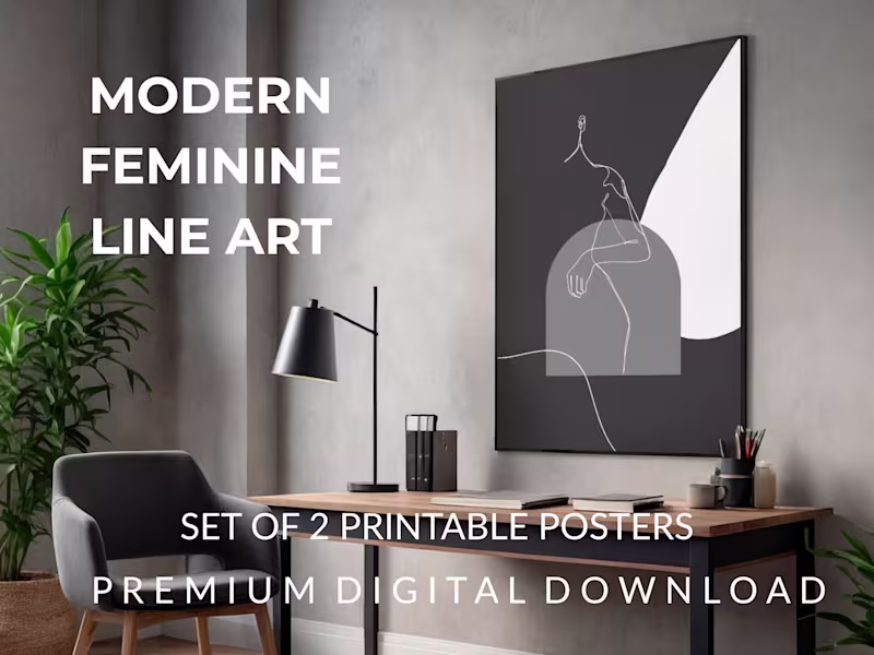 Cover image for  Modern Minimalist Abstract Feminine Line Art Printable Wall Art