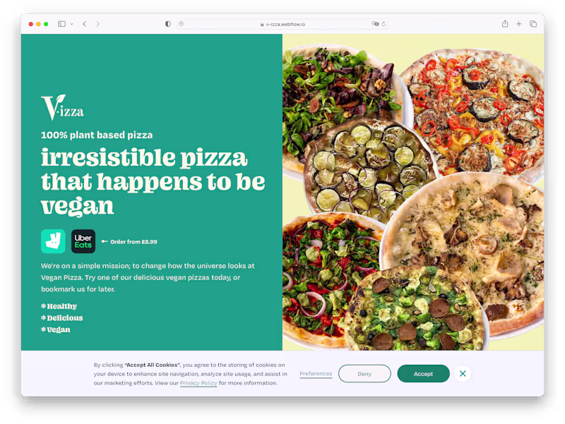 Cover image for V-izza Webflow social media marketing