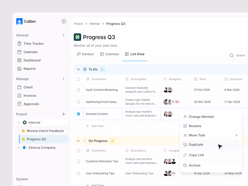 Cover image for Caliber - SaaS Task Management Dashboard