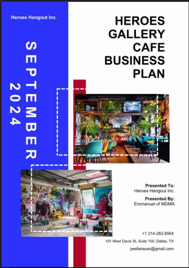 Cover image for Heroes Gallery Café – Business Plan & Financial Model