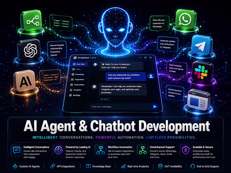Cover image for AI Agent & Chatbot Development (n8n + OpenAI)