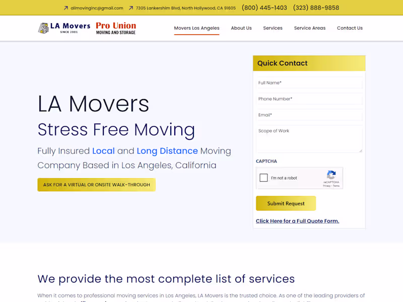 Cover image for LA Movers Website Development |Elementor-WordPress/ Web Designer