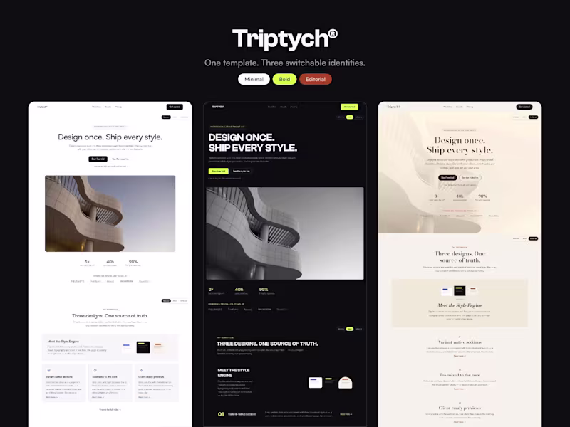 Cover image for TRIPTYCH
One Framer template. Three completedesign