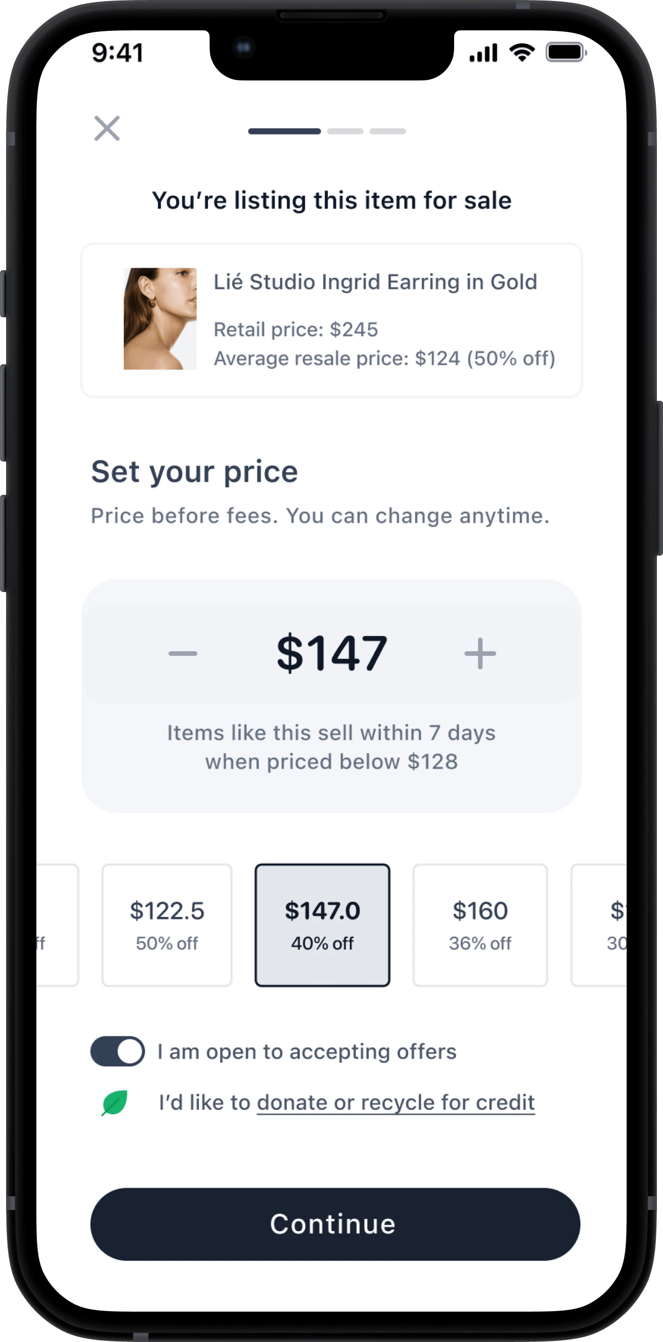 Setting price for reselling can be confusing. We made it easy by showing uses already discounted price based on retail pricing.