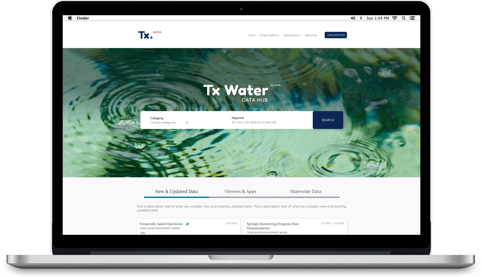 Mockup of the Texas Water Data Hub.