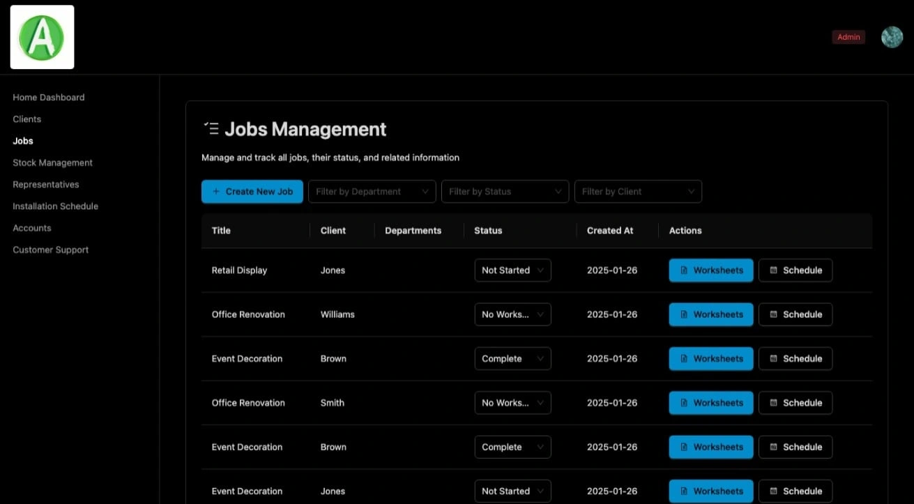 Job Status Tracking with predefined statuses.
