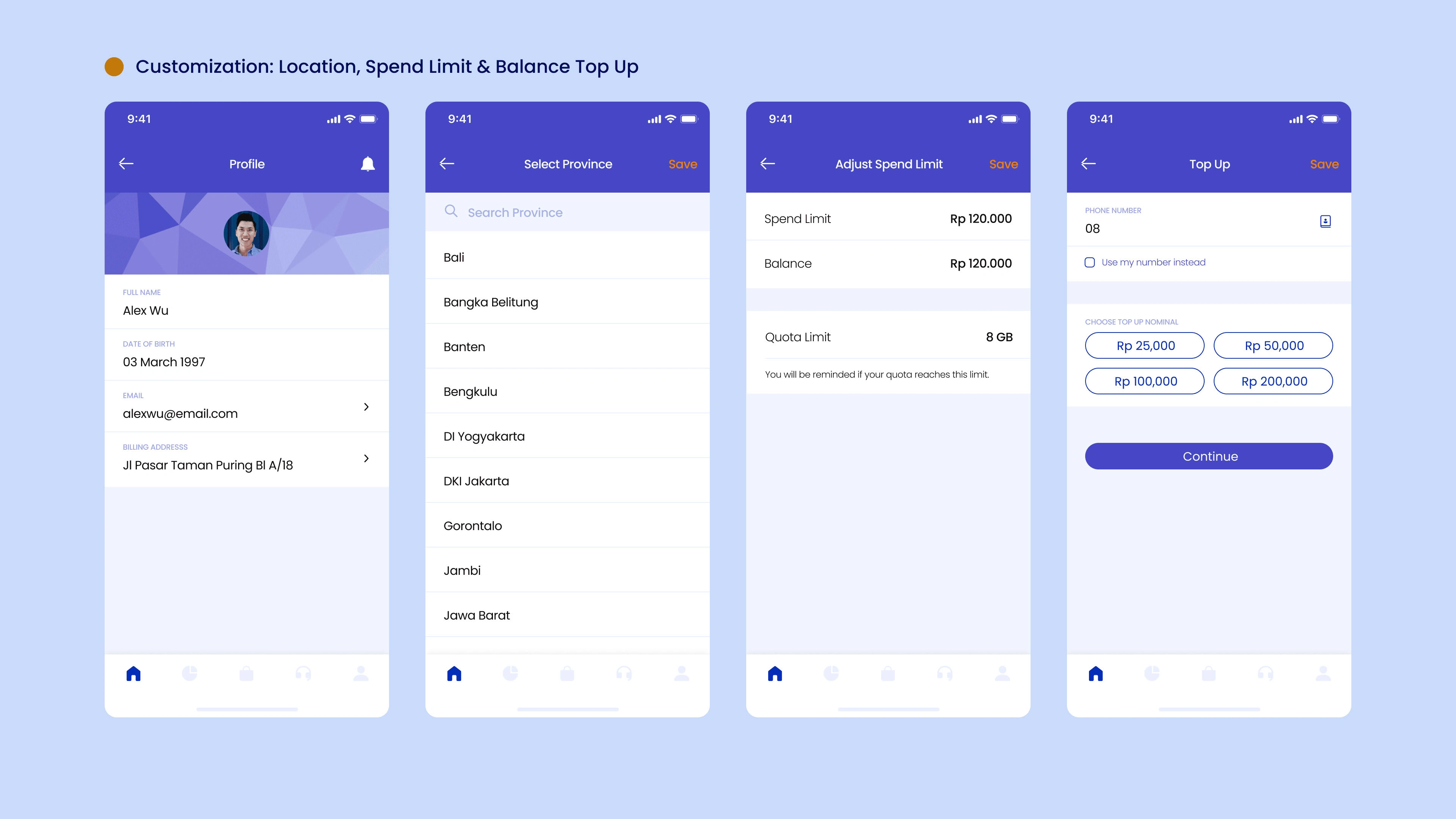 Customization of Location, Spend Limit & Easy Top Up