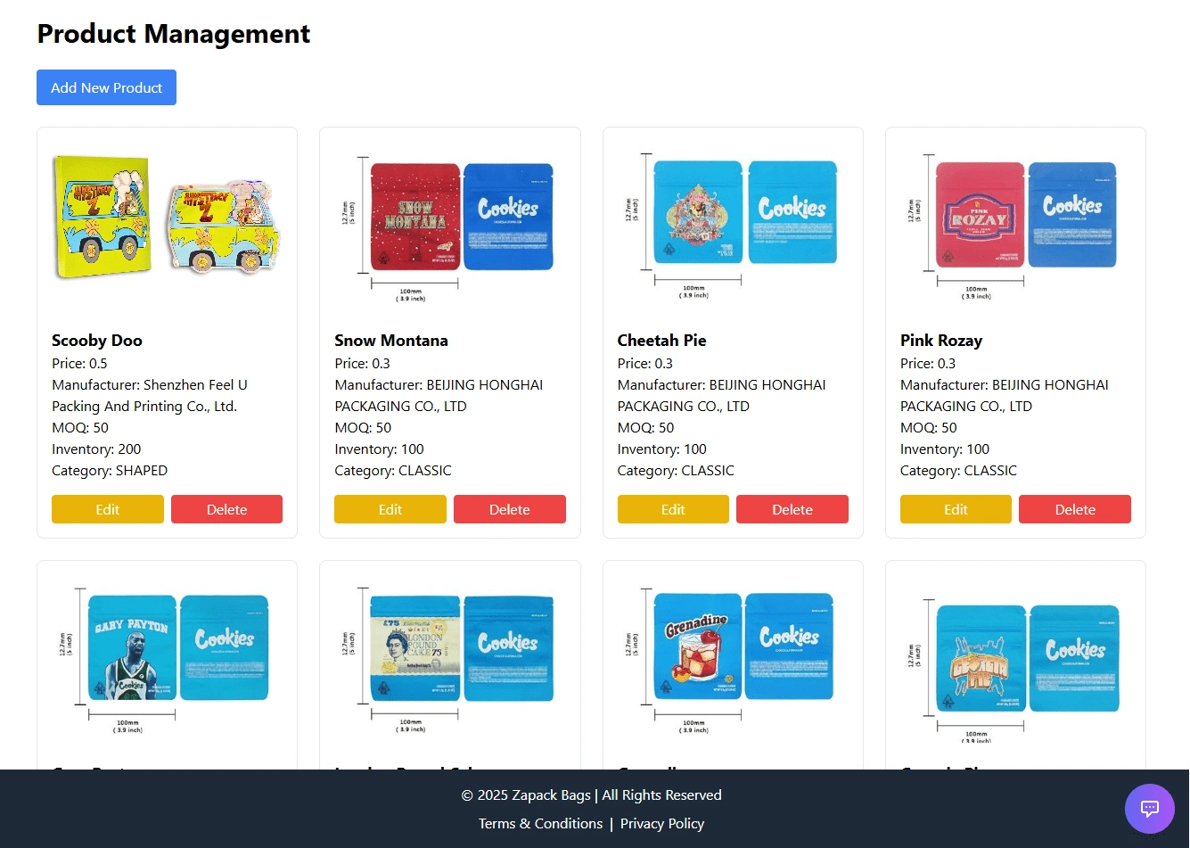 Product management page