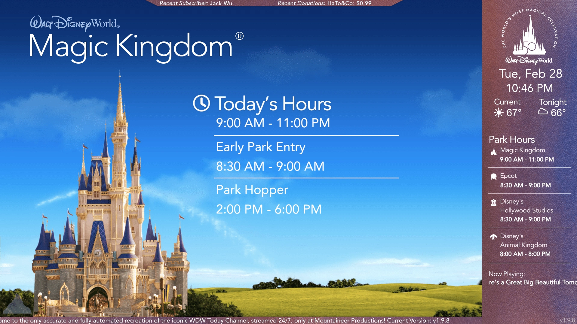 Park Hours for the Magic Kingdom during the 50th Anniversary