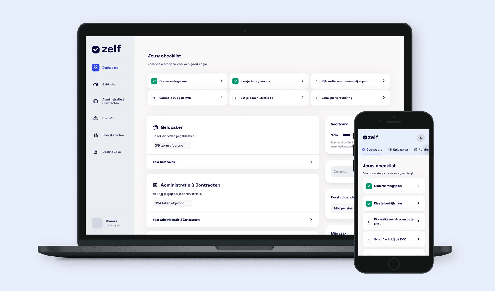 Zelf.nl web app side-by-side on desktop and mobile