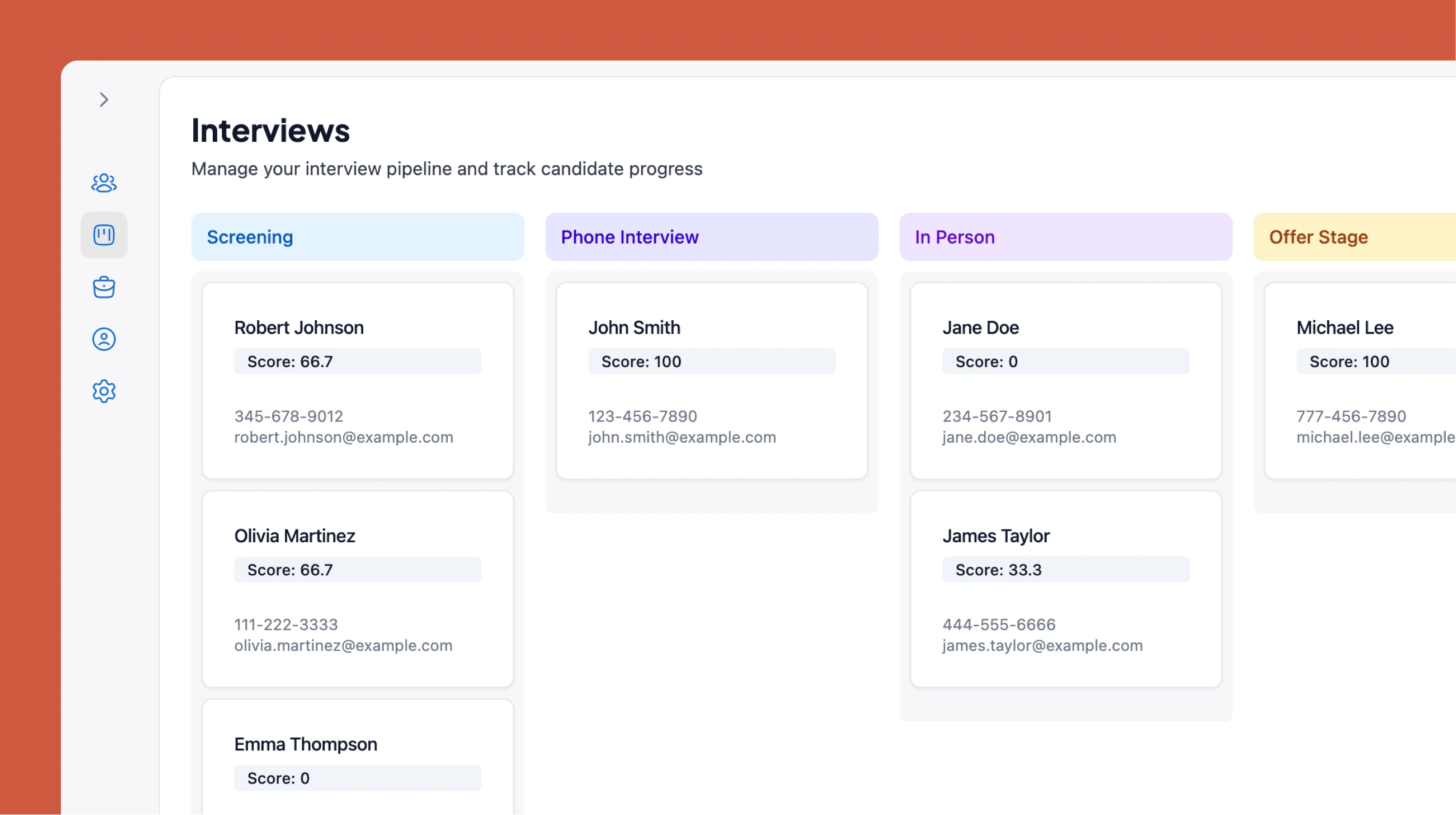 Drag-and-drop Kanban-board for visualizing hiring stages