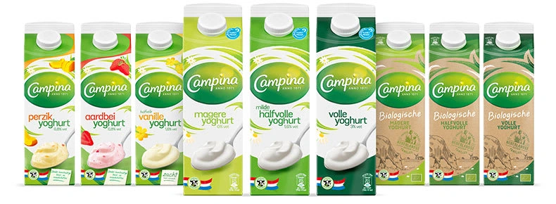 Campina Redesign - Full Range (Biologisch on the right)