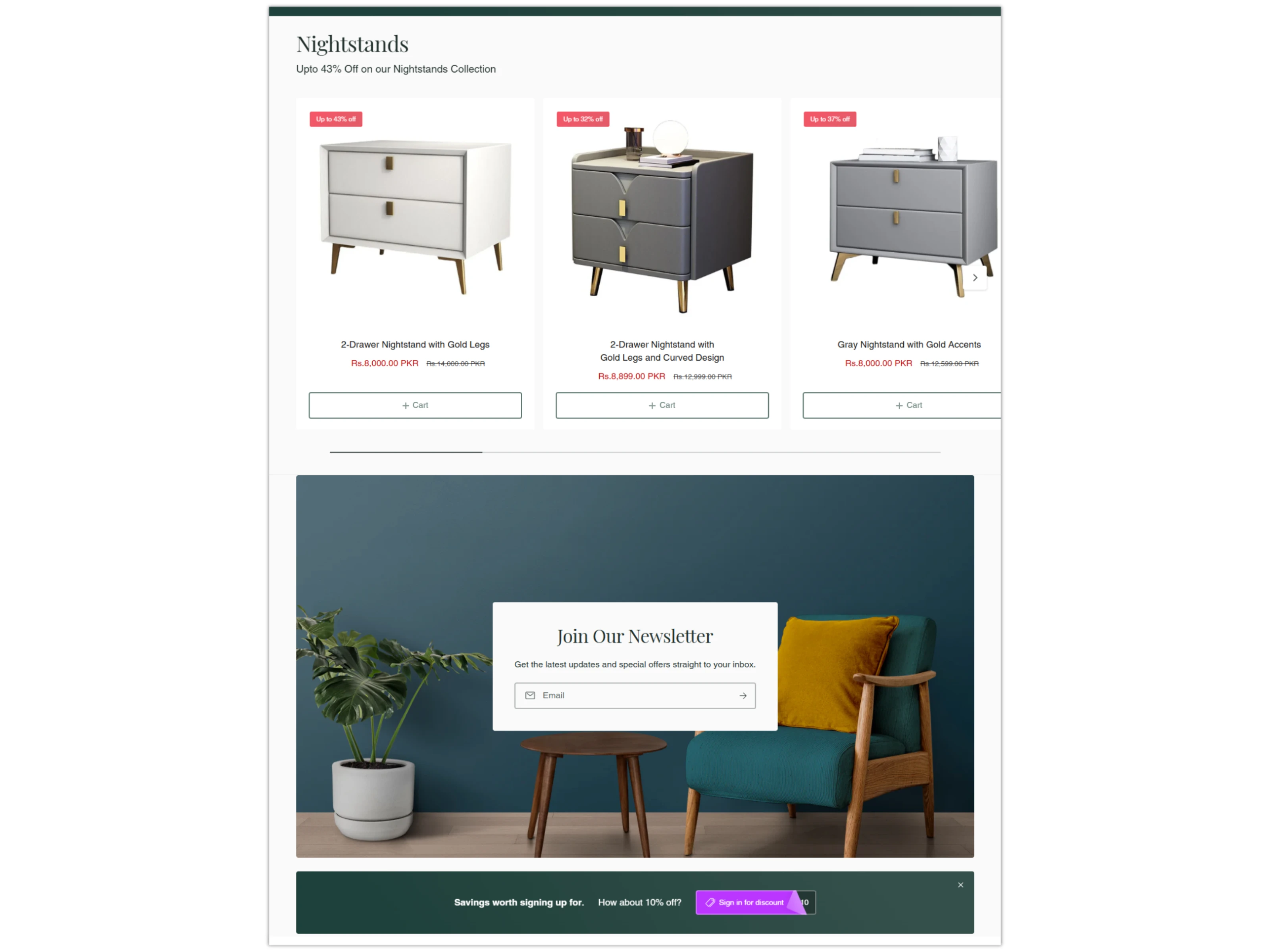 Nightstands & Newsletter Signup