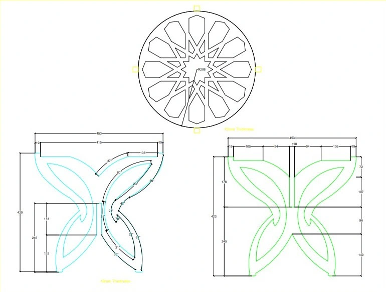 AutoCAD drawings for the table design (plan and section)