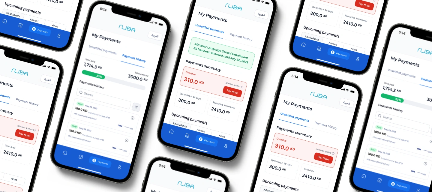 Ruba Case Study Cover Image shows different screenshots of the payment flow