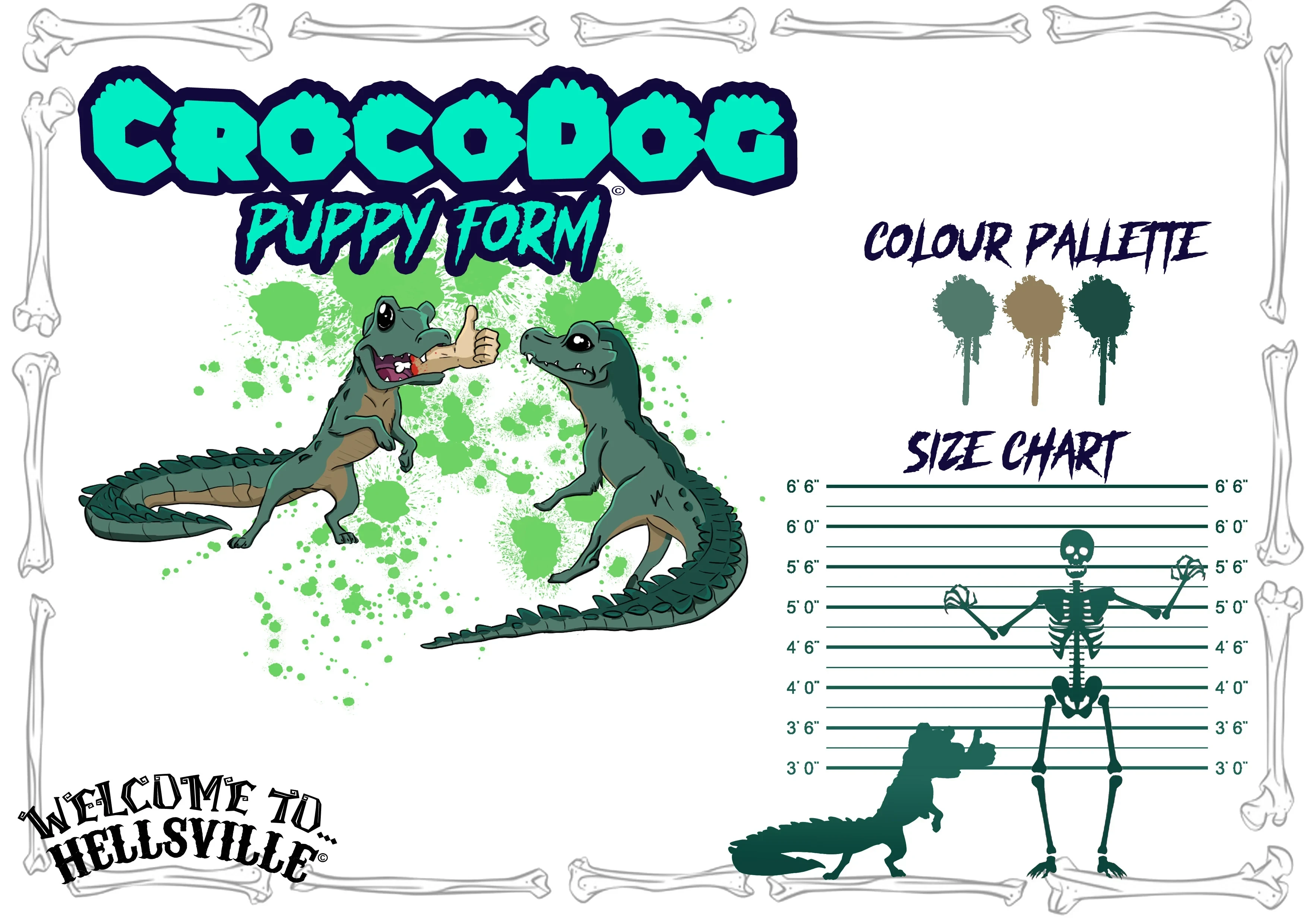 Character reference sheet for puppy CrocoDog