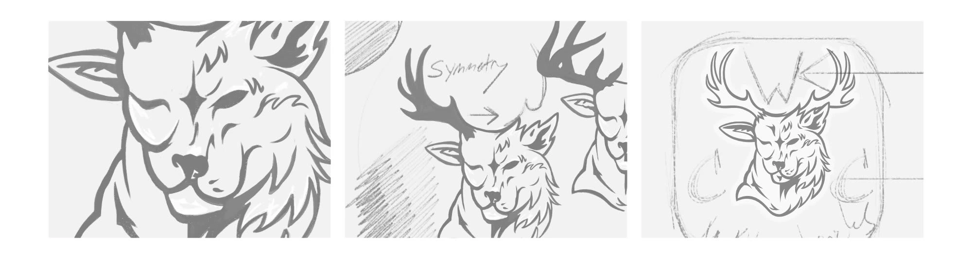 Roughing out the concept. My client asked for an Elk/Wolf hybrid logo Identity