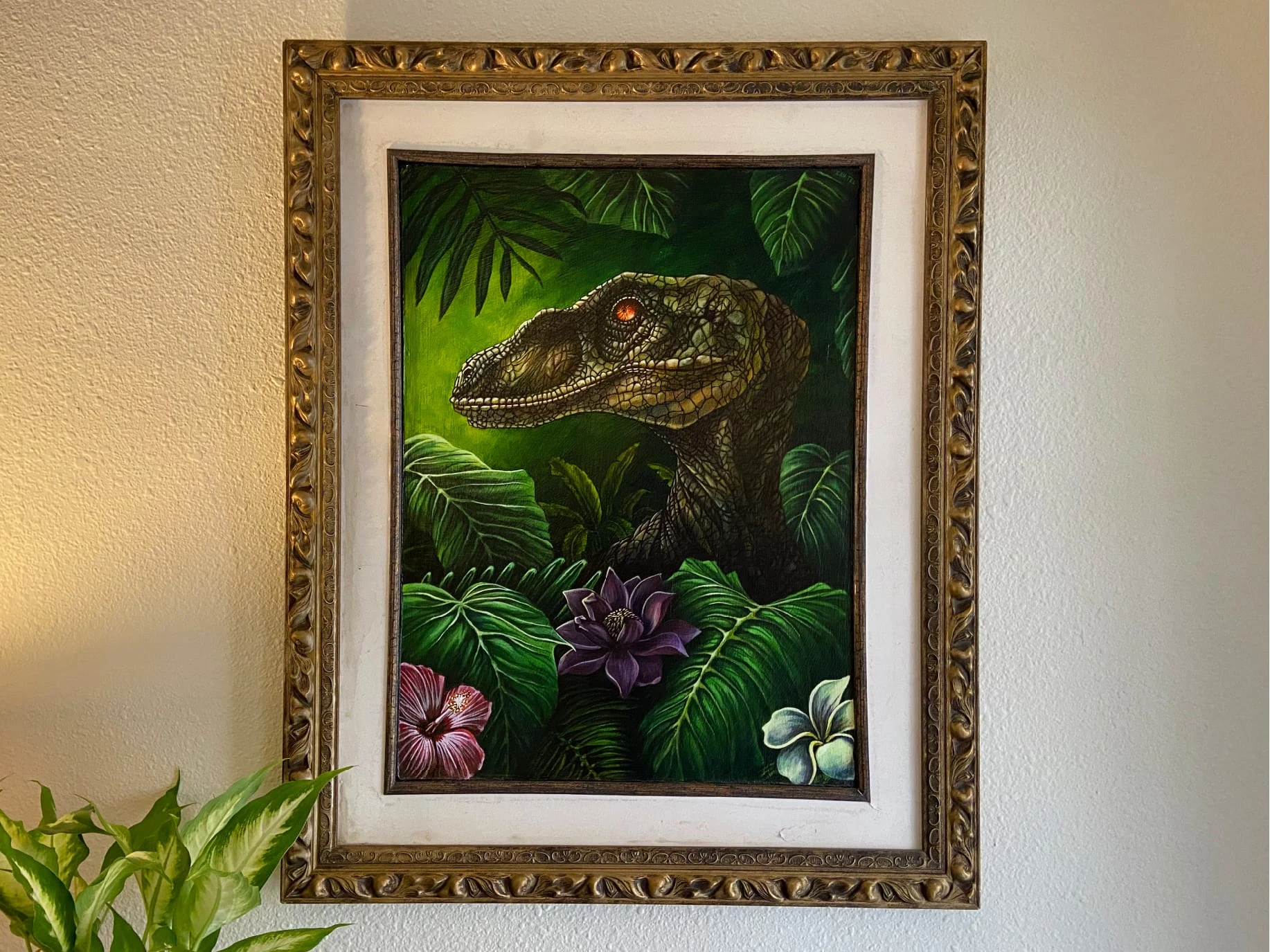 Velociraptor wall art. Acrylic on canvas.