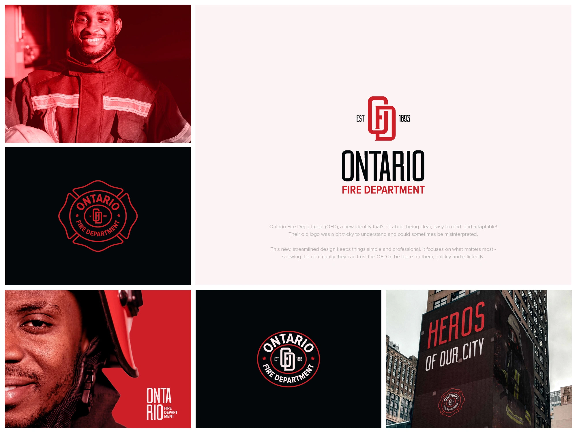 OFD brand identity presentation arranged in bento grid.