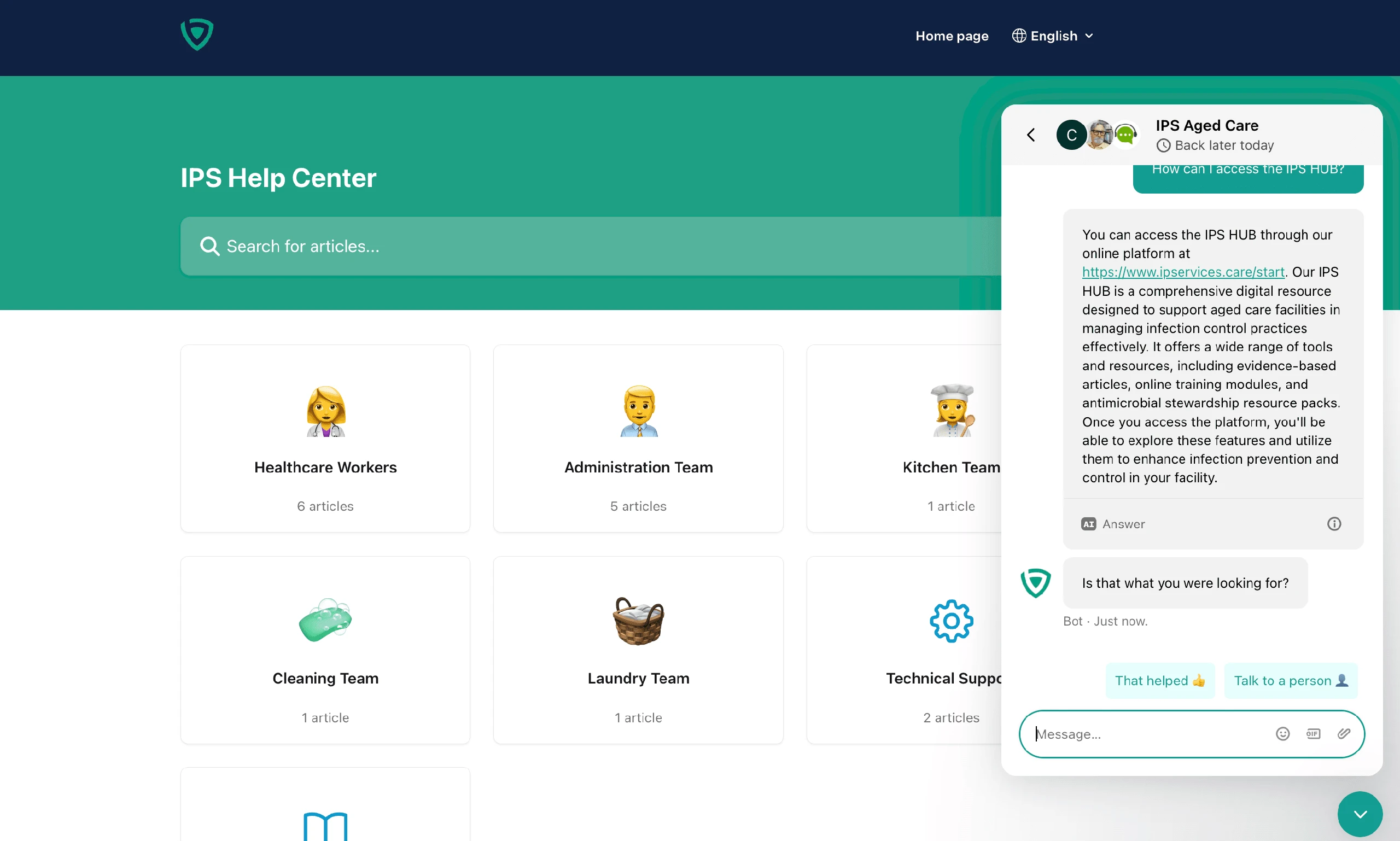 IPS Intercom Help Center, Chat Widget and AI Chatbot Eve