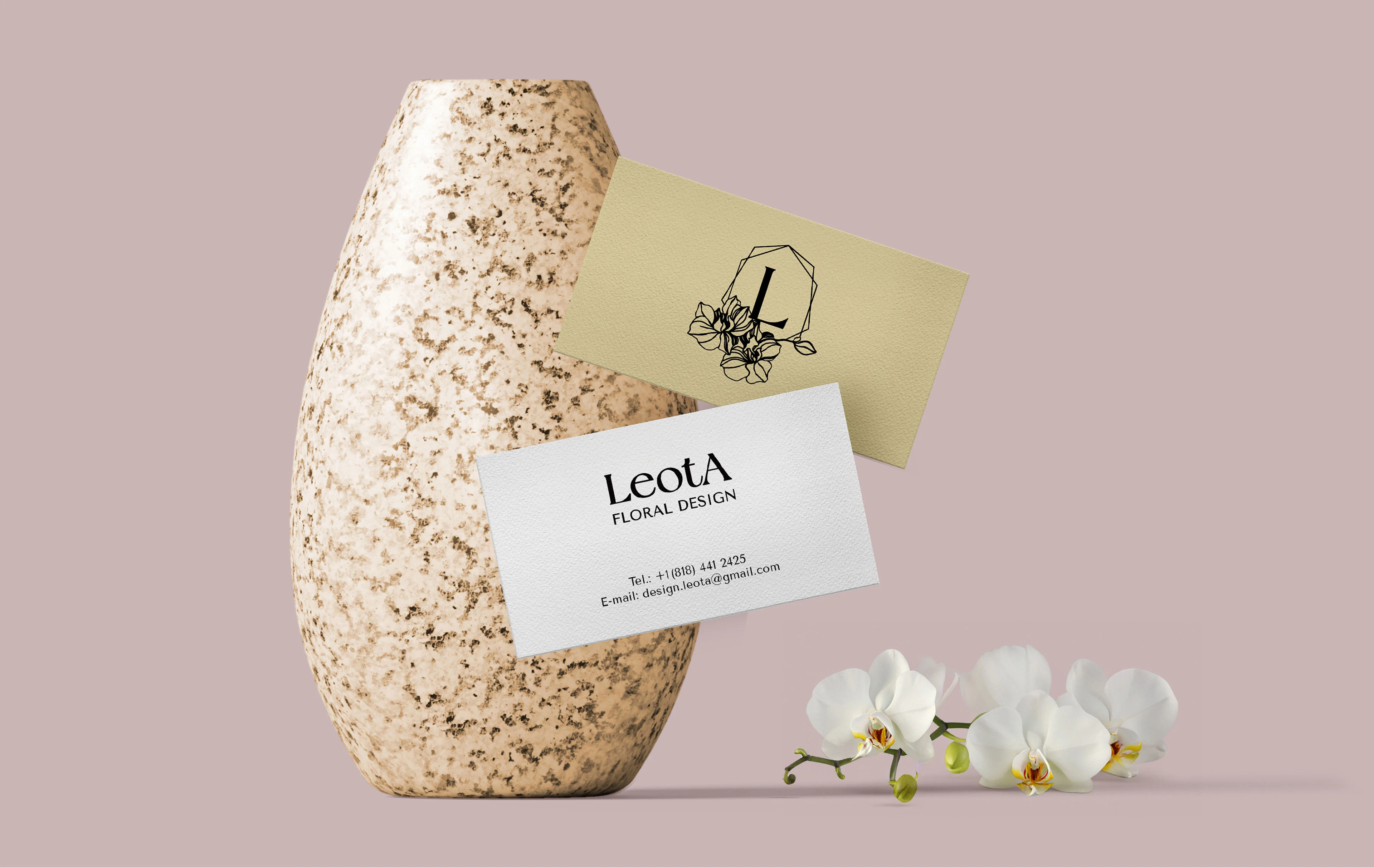 LOGO INTRODUCTION
The LeotA floral design logotype features a serif typeface to convey the brand's luxurious essence. Its playful style reflects a non-traditional approach to flower arrangements, incorporating diverse materials, while also highlighting its geographic roots in Los Angeles.