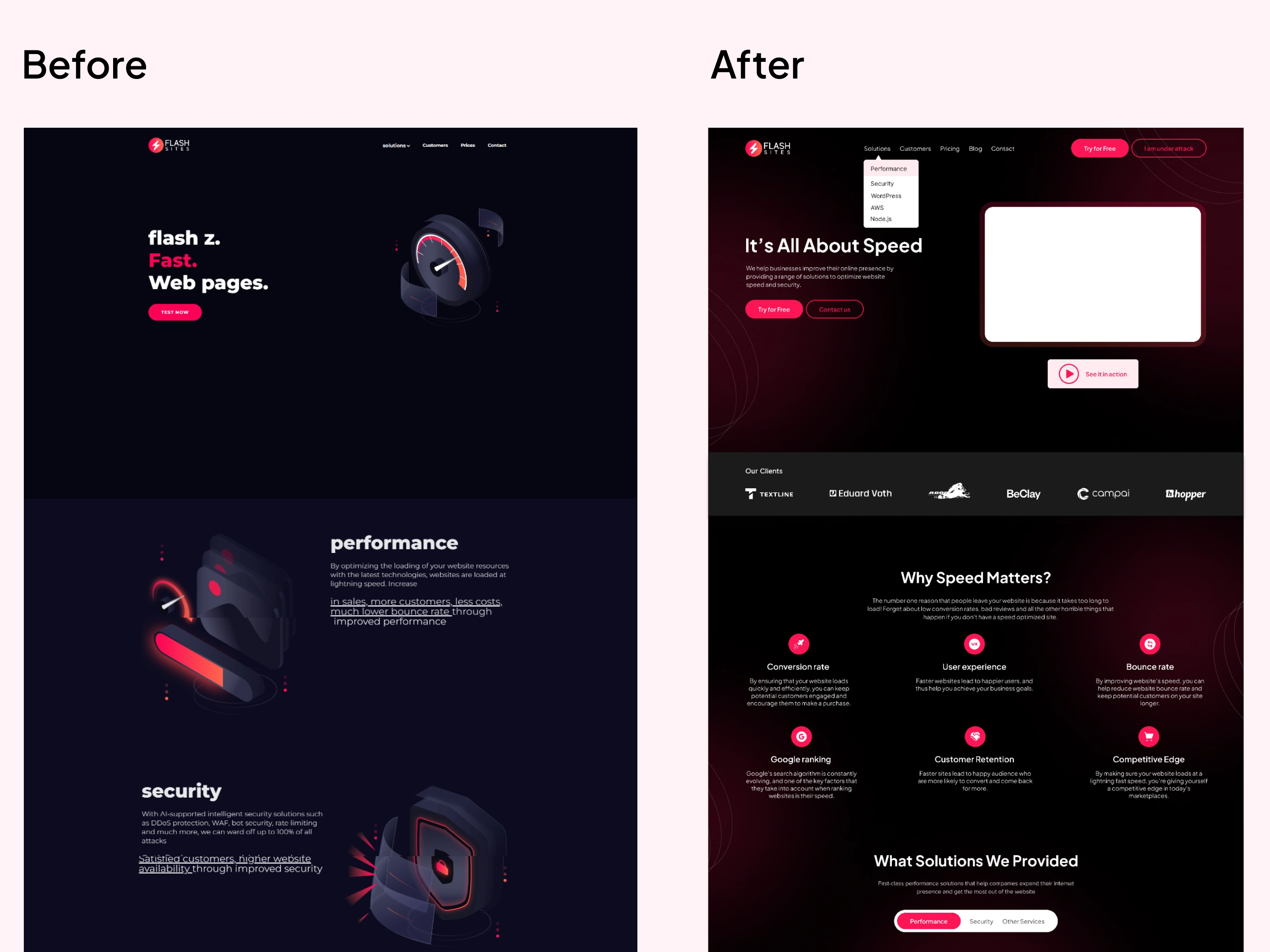 Before and After Homepage Design