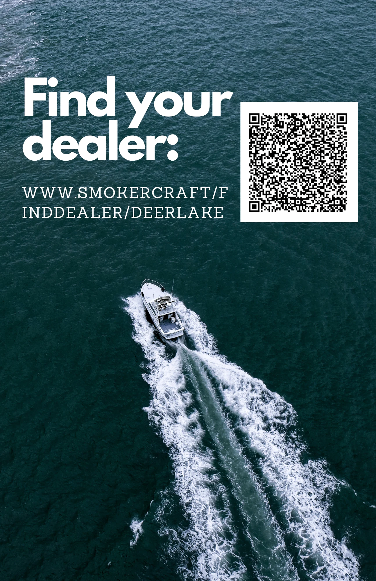 Back of flyer: includes functional QR code to dealership/marina finder website