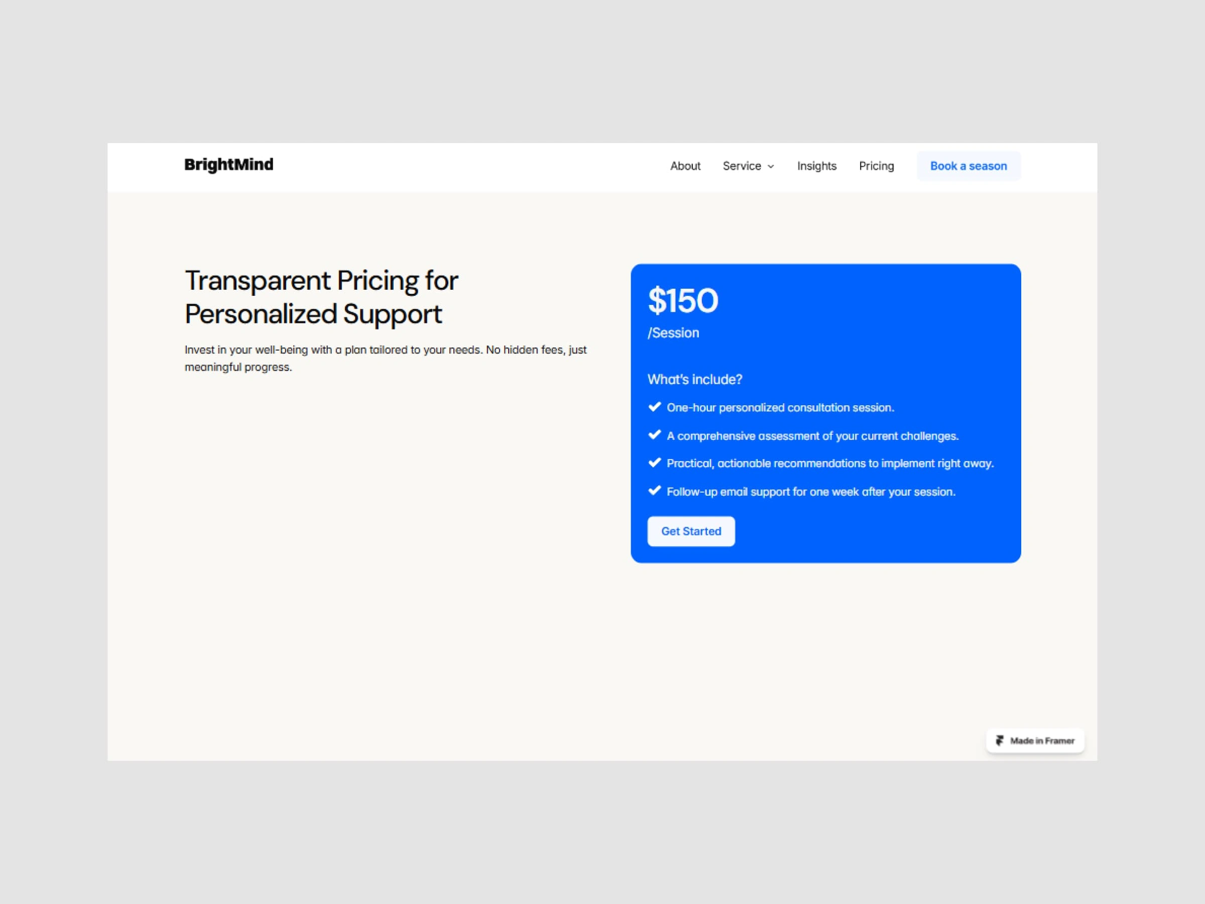 pricing page