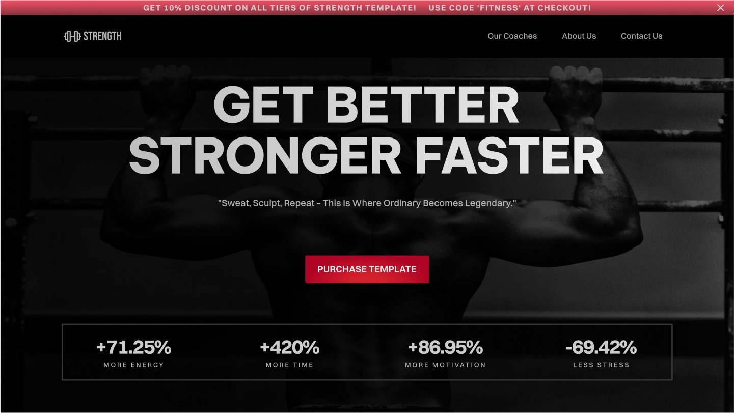 Strength Template Landing Page's Hero Section