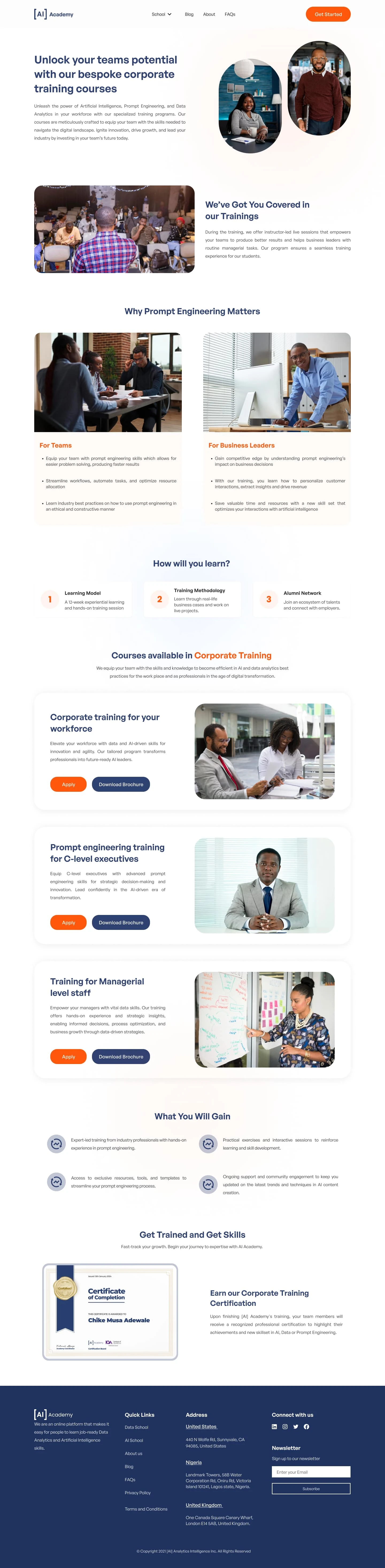 Corporate Training Page: AI Academy