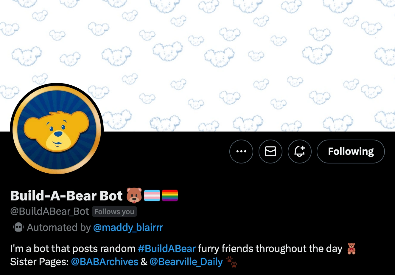 Screenshot of the bots Twitter profile