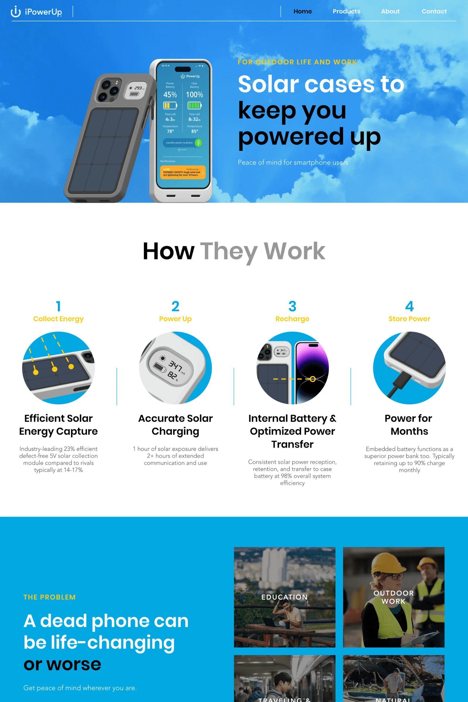 A start-up home page that paints a picture of worry-free phone batteries, how that happens, and why it's so important.