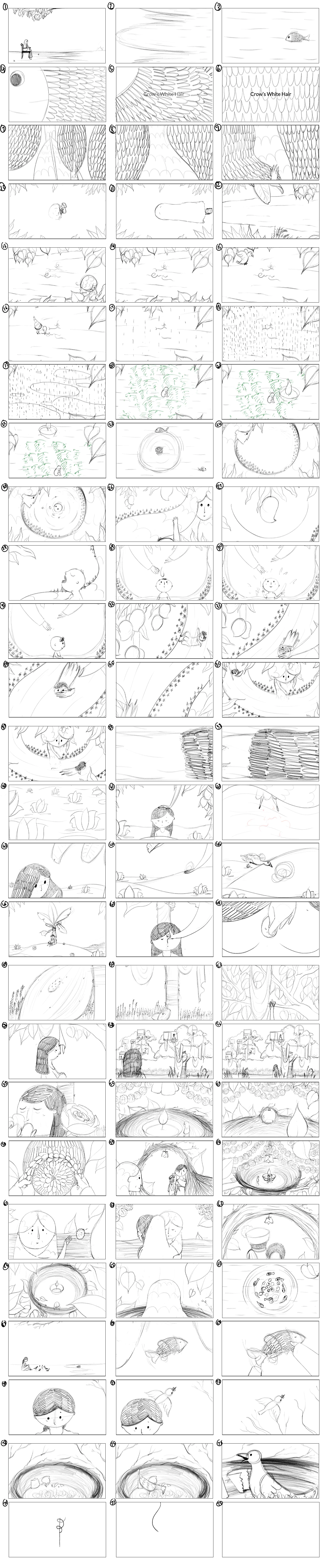 Storyboard of White Crow's Hair short film