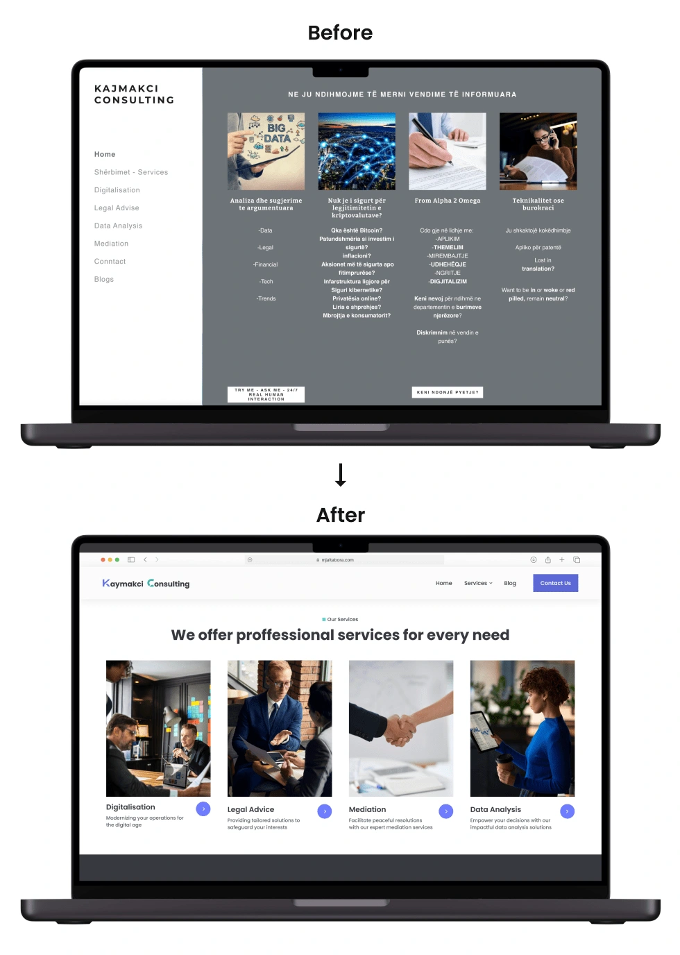 Services on Homepage Before & After 