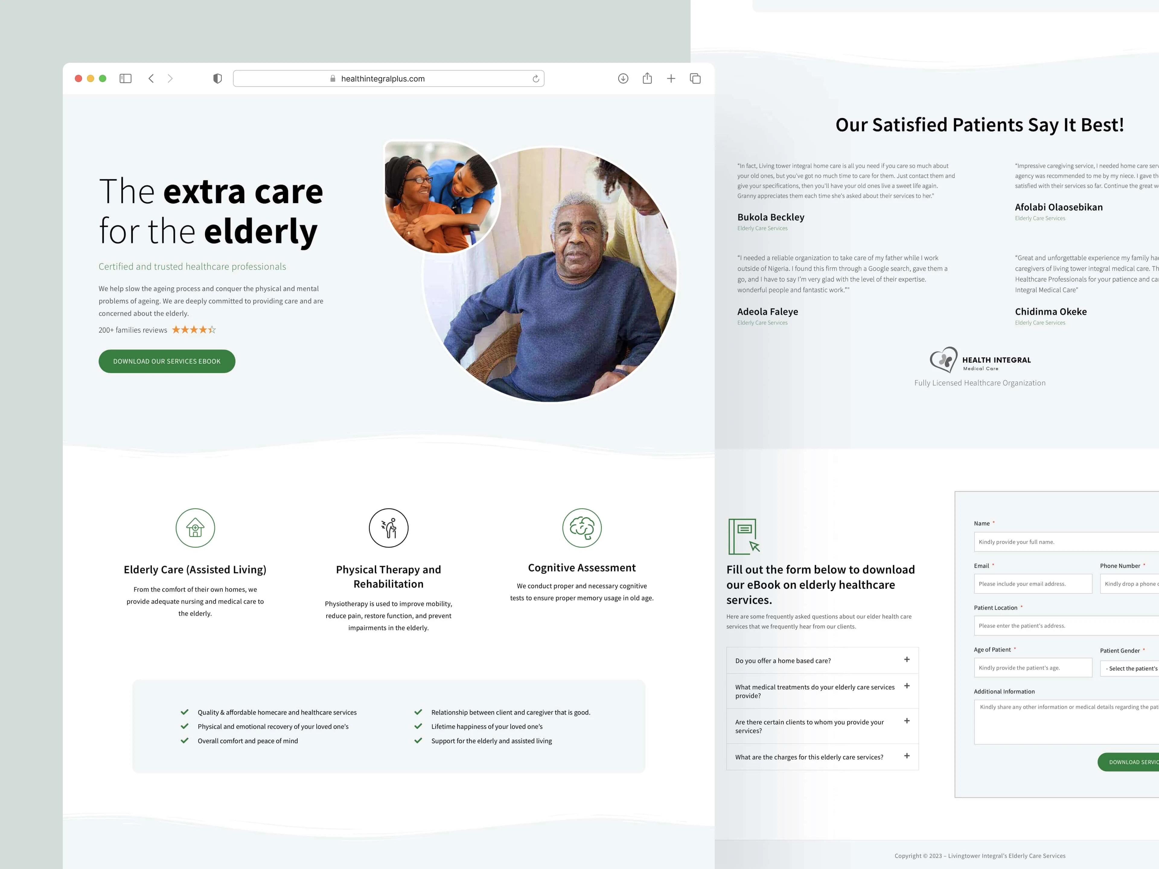 Landing Page Design for Elderly Care Services