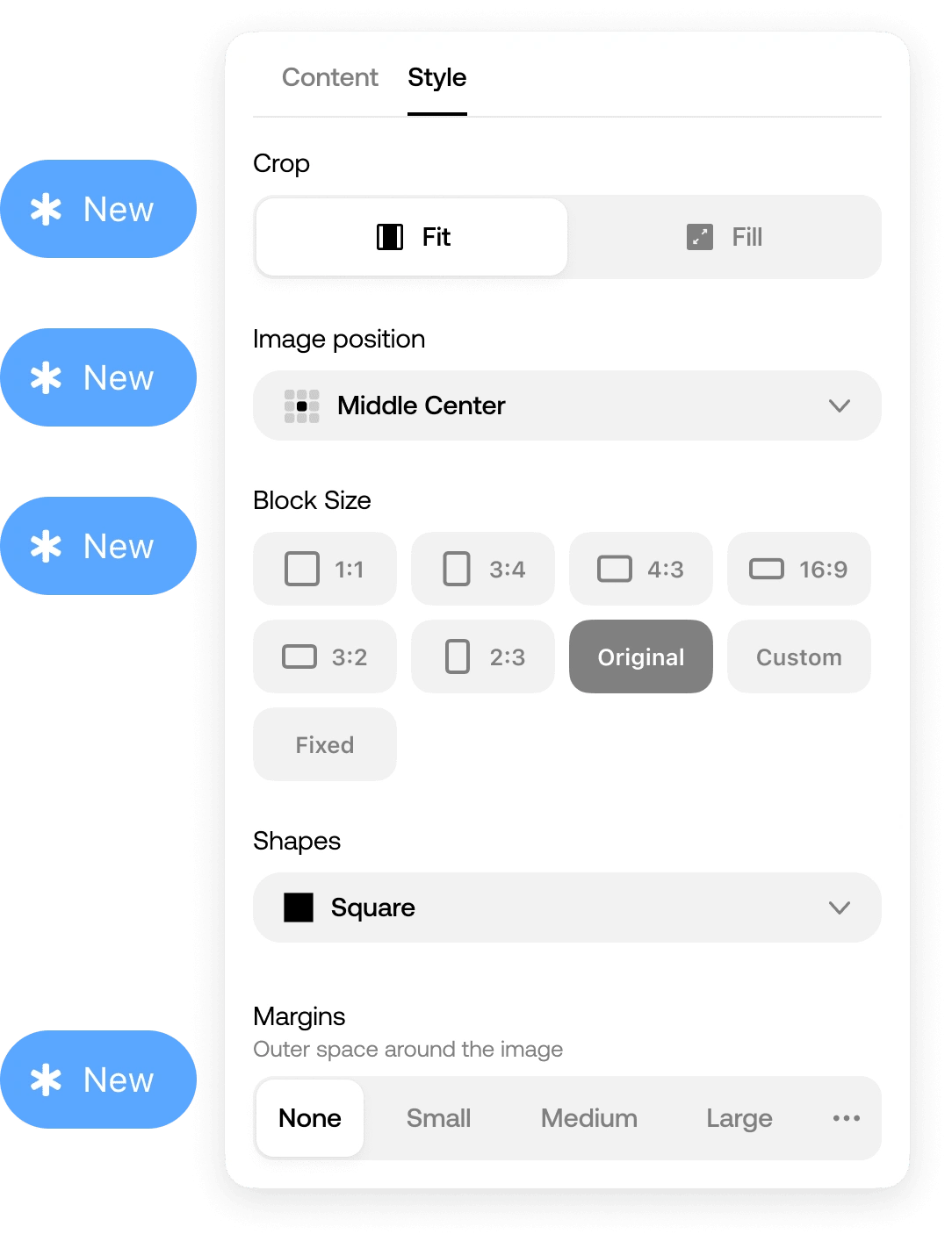 Example of new settings in Image Block