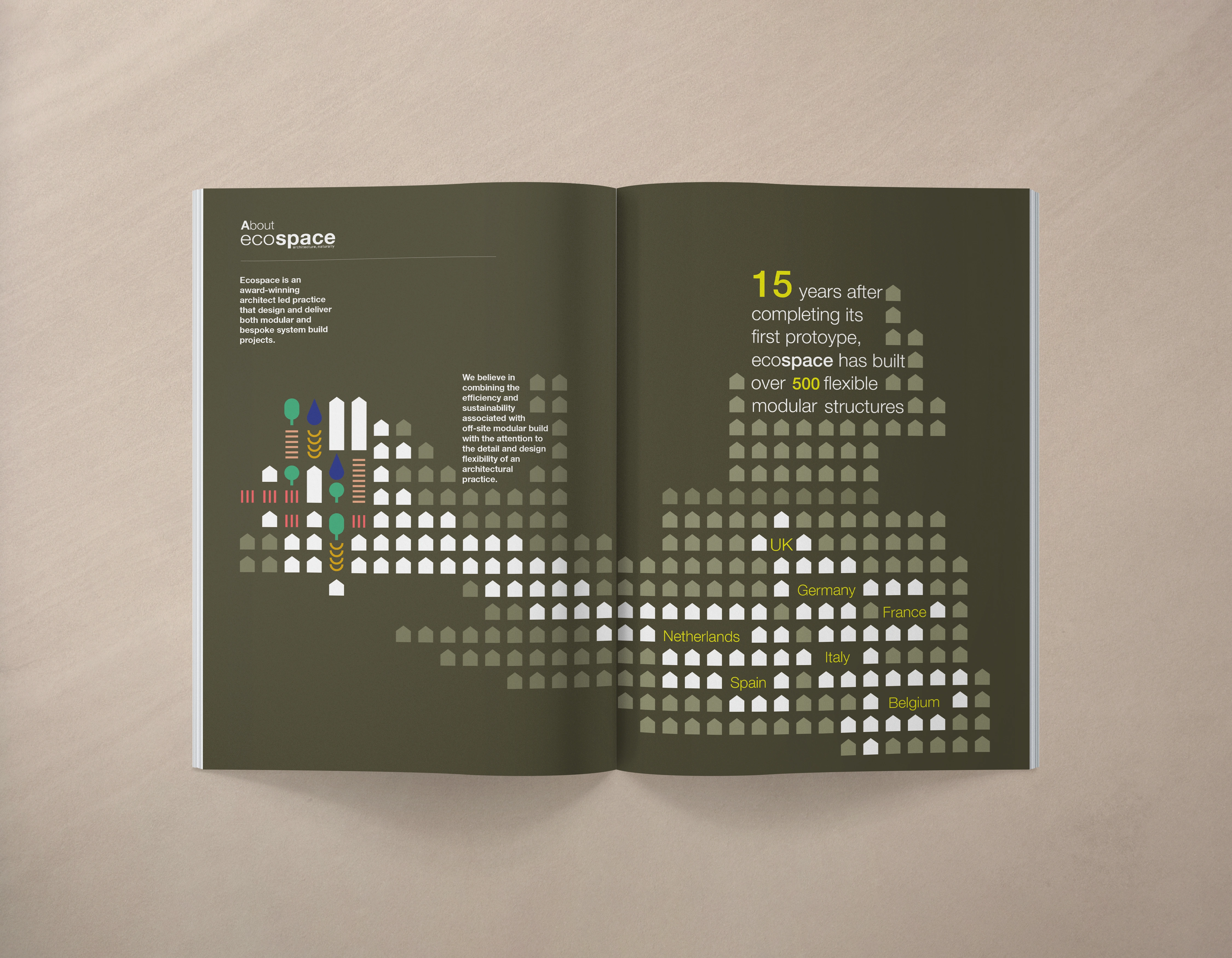 Infographic about Ecospace Studios that maps the location of their 500+ modular studios