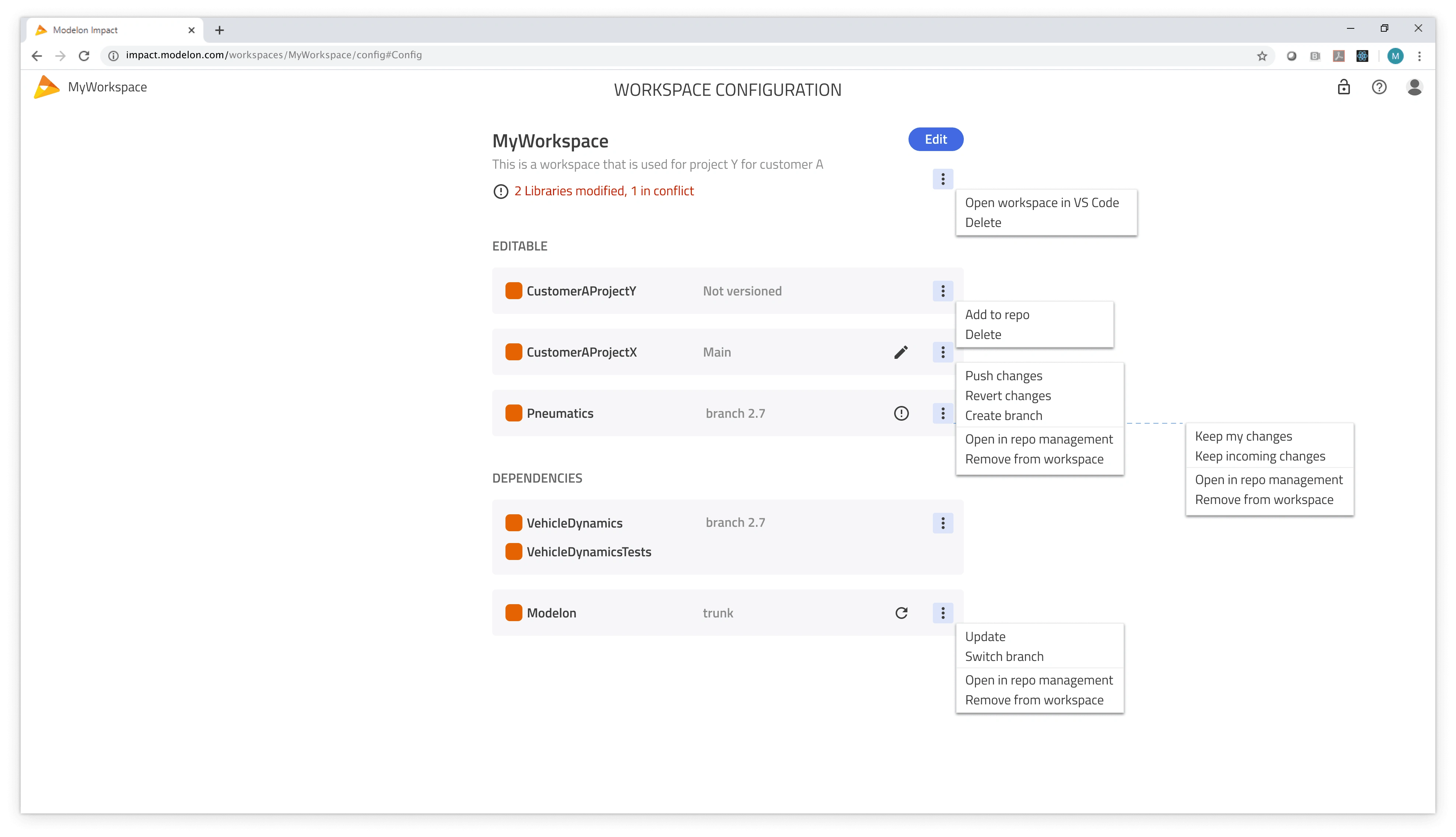 Overview page with drop-downs