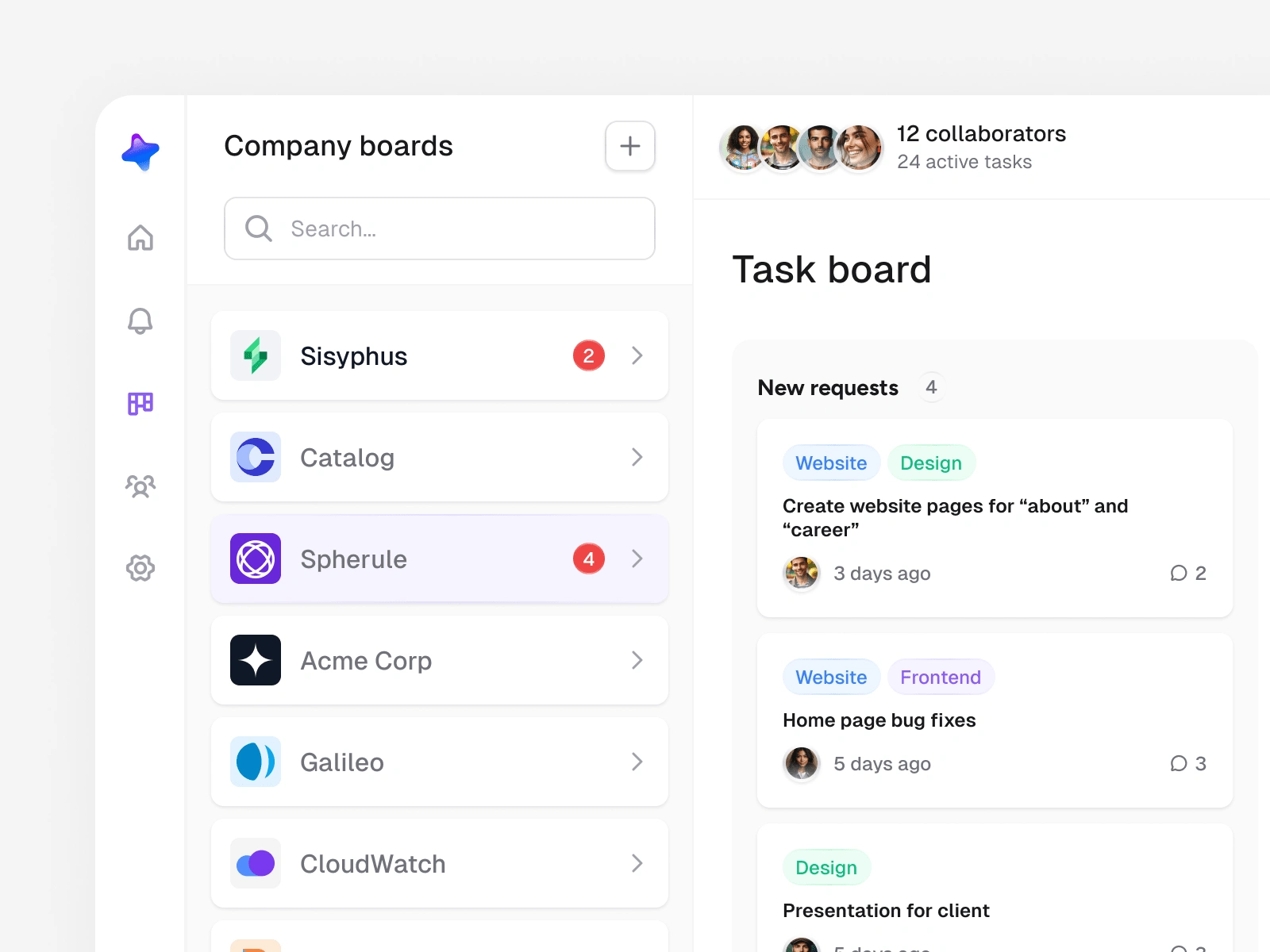 Kanban app UI created with SparkleUI✨