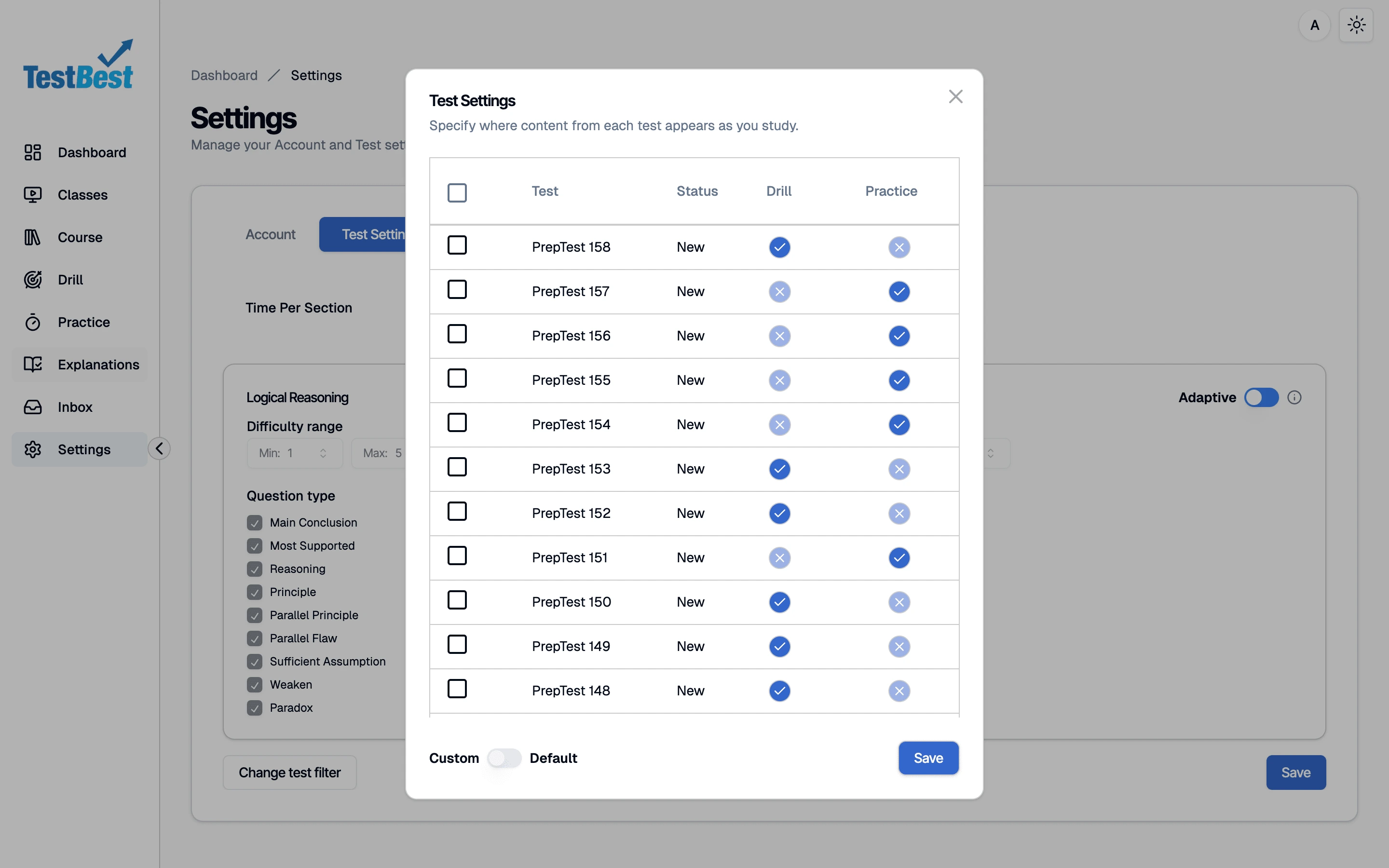 Settings Page | TestBest