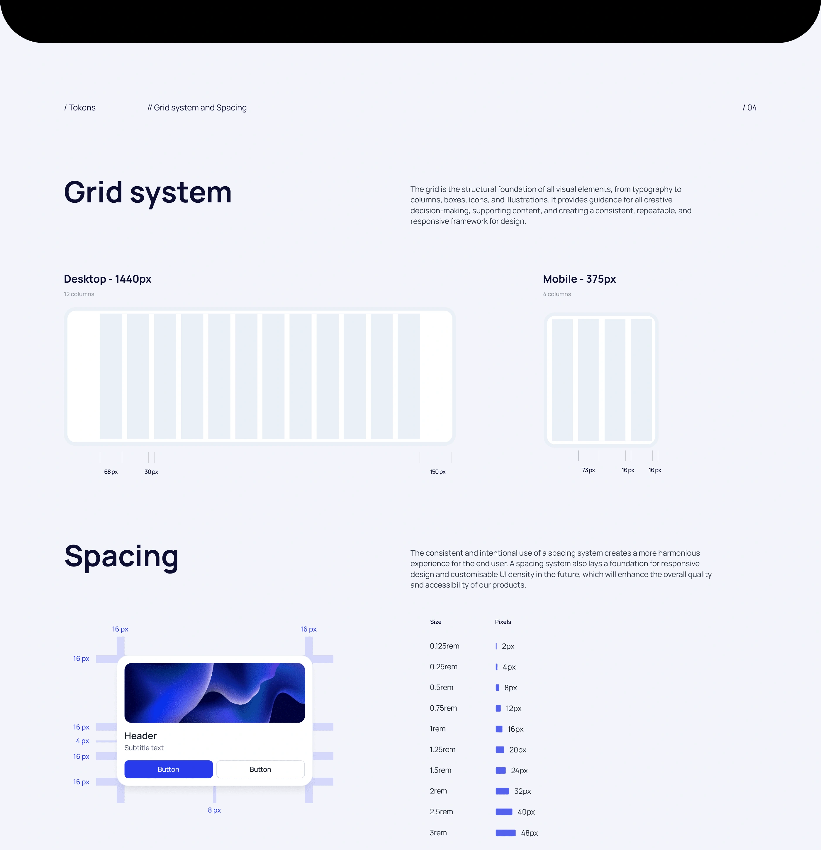 A structured layout framework for alignment and responsiveness. Defined spacing rules for a clean and organized UI.