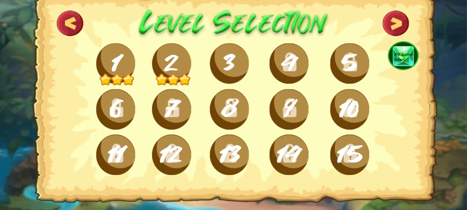 level selection screen of game