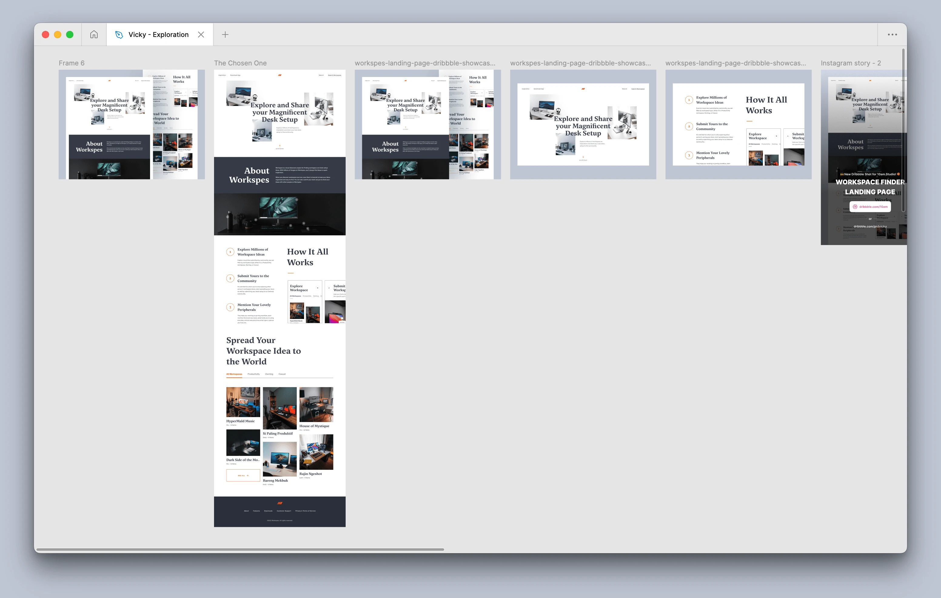 My Figma canvas featuring Workspes Marketing page showcases.